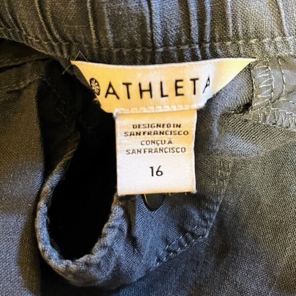 Athleta Women’s Linen Pants Blue Size 16 High Rise Cropped Relaxed Elastic Back - Picture 3 of 4